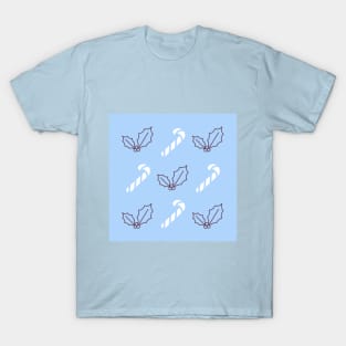 Baby Blue Holly Berries and Candy Canes T-Shirt